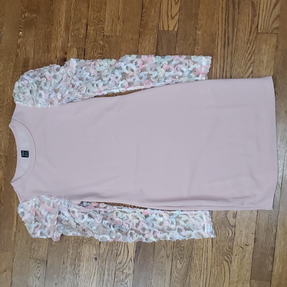 Pink Bodycon Dress Long Floral Shear Sleeves sz XS